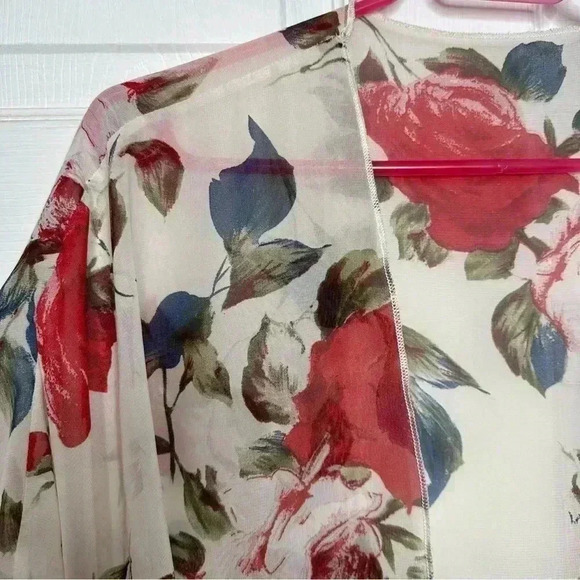 Kimono Sheer Floral  White / Red / Blue Size - Picture 2 of 16